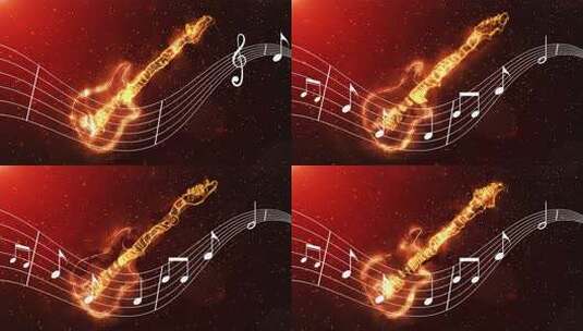 火焰吉他音符流动动态背景4K高清AE视频素材下载