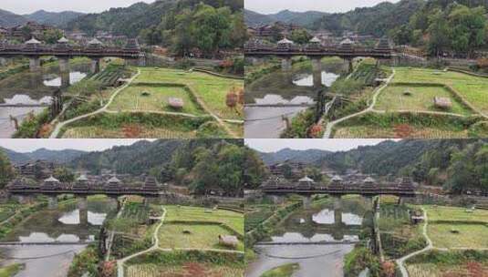 广西柳州三江程阳八寨风雨桥航拍高清在线视频素材下载