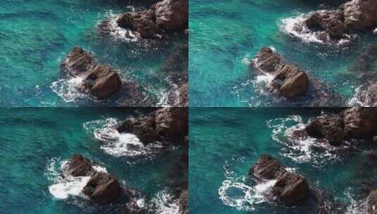 海浪撞击岩石航拍高清在线视频素材下载