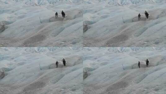 探险队在冰川上行走高清在线视频素材下载