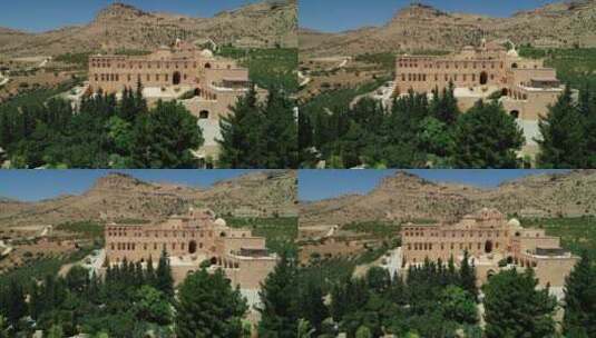 鸟瞰修道院全景镜头高清在线视频素材下载