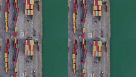 航拍港口工人运送货物高清在线视频素材下载