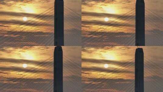 南京大胜关长江大桥H型索塔斜拉索太阳航拍高清在线视频素材下载