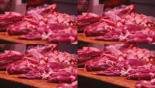 猪肉市场卖肉肉贩子卖猪肉高清在线视频素材下载