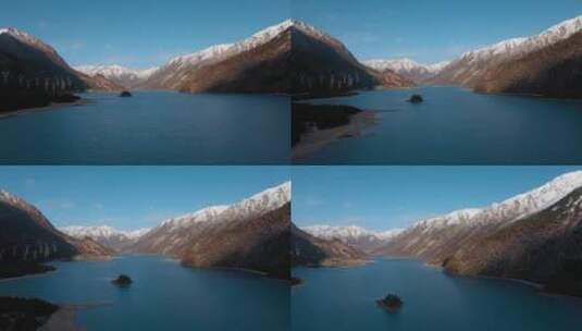 湖泊小岛视频青藏高原雪山湖泊湖心岛高清在线视频素材下载