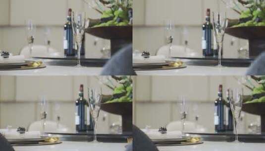 中式合院餐桌上高档的红酒和酒杯高清在线视频素材下载