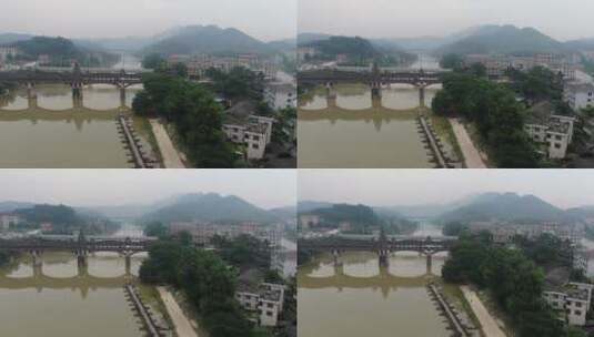 航拍湖南靖州江东风雨桥高清在线视频素材下载
