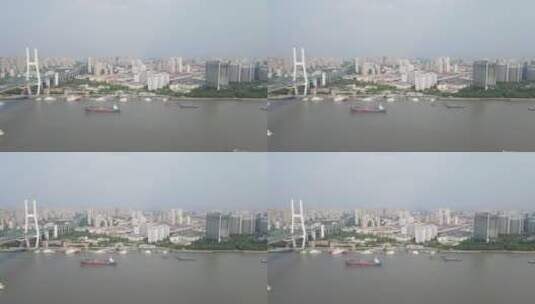 上海南浦大桥车流黄浦江全景特写4K航拍高清在线视频素材下载