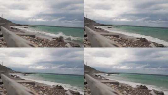 海浪拍打在多岩石的海滩上高清在线视频素材下载