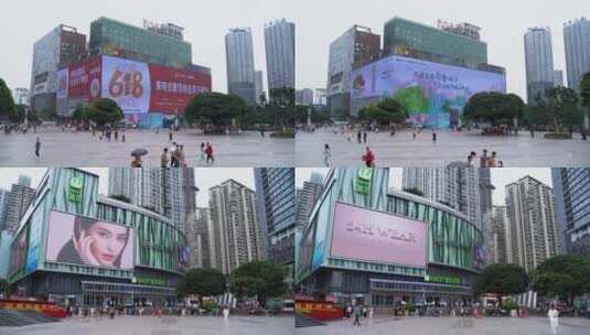 重庆江北区观音桥步行街人流 车流高清在线视频素材下载