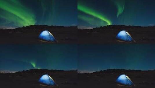 以北极光为背景的旅游帐篷——北极光。高清在线视频素材下载