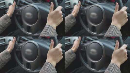 中国女性美女阴天开车车内玩手机高清在线视频素材下载