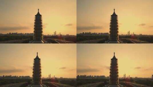 南京地标、南京报恩寺、南京航拍、城市夕阳高清在线视频素材下载