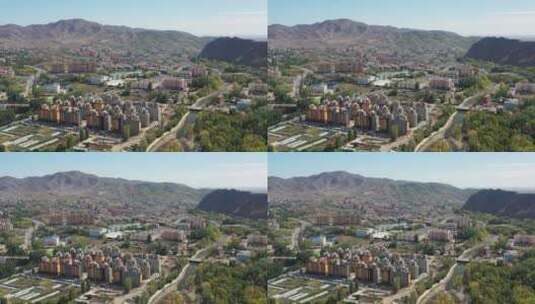 原创 新疆阿勒泰城市建筑风光航拍高清在线视频素材下载