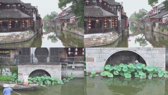 浙江西塘古镇早晨风景4K视频高清在线视频素材下载