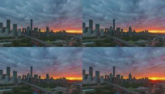 北京国贸CBD俯拍 夕阳 日出 火烧云 延时高清在线视频素材下载