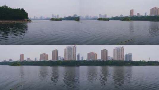 广西南宁南湖公园城市建筑倒影全景风光高清在线视频素材下载
