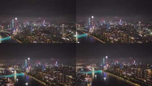 广州珠江新成夜景航拍高清在线视频素材下载