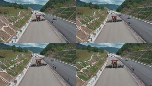 高速公路建设视频高速公路摊铺机铺设路面高清在线视频素材下载
