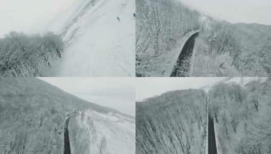 航拍雪原林场公路树林雪地雪景高清在线视频素材下载