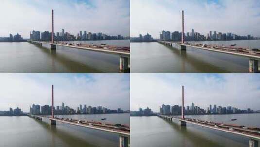 杭州钱塘江钱江三桥航拍高清在线视频素材下载