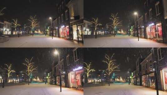 雪花暴雪飘落在夜晚城市街头街道马路高清在线视频素材下载
