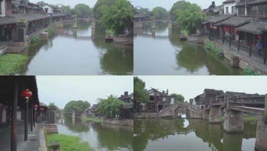 浙江嘉兴西塘古镇早晨风景4K视频高清在线视频素材下载