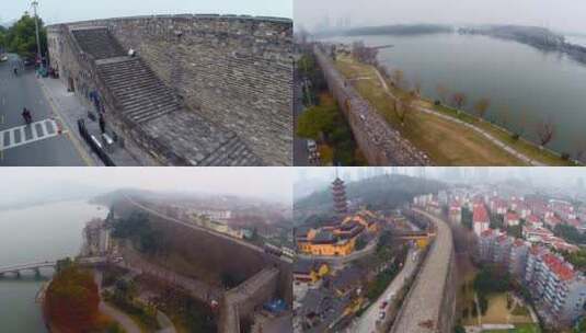 航拍南京古城墙 玄武湖  鸡鸣寺高清在线视频素材下载