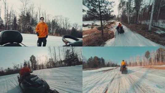 男孩驾驶雪地摩托 精选素材高清在线视频素材下载