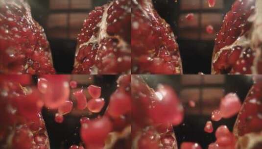 切开汁水饱满的新鲜红色大石榴高清在线视频素材下载