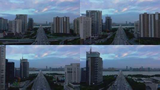航拍杭州复兴大桥车流高清在线视频素材下载