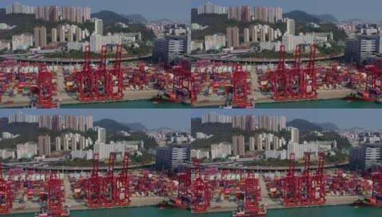繁忙港口无人机航拍集装箱运输高清在线视频素材下载