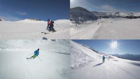 自由滑雪粉滑雪室外滑雪场滑雪慢镜头高清在线视频素材下载