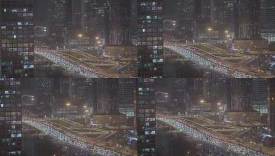 城市车流夜景  繁华都市夜景 北京国贸夜景高清在线视频素材下载