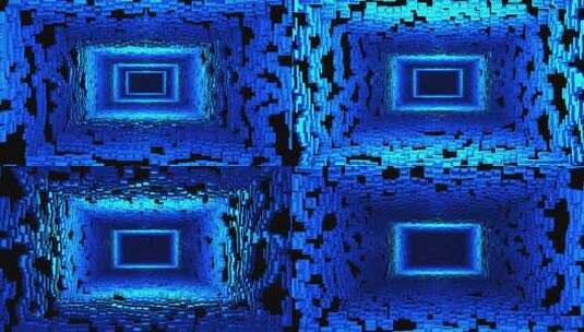 蓝色立方隧道 立方结构矩形蓝色隧道的 3D高清在线视频素材下载
