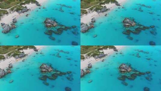百慕大，热带天堂，大西洋，空中飞行，岩礁，美丽的风景高清在线视频素材下载