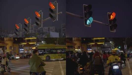 2023广州最新红绿灯人行道过马路夜景高清在线视频素材下载