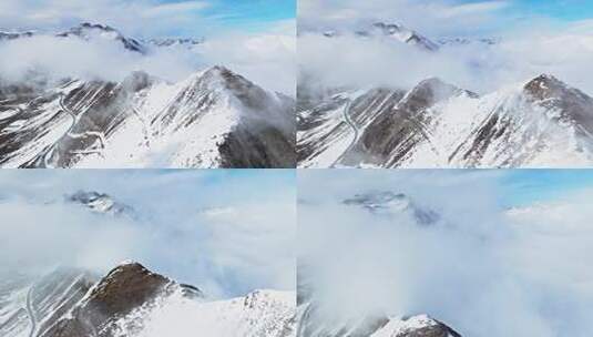 美丽自然风光雪山夹金山航拍风景高清在线视频素材下载