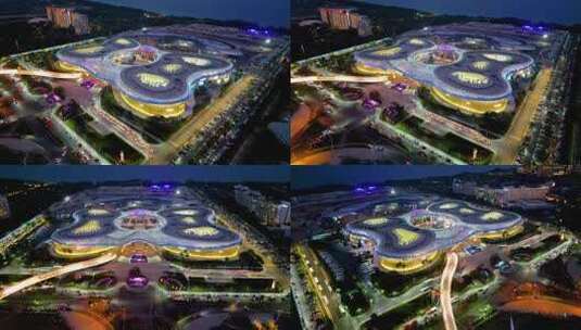 海南省三亚国际免税城夜景航拍建筑与风景高清在线视频素材下载