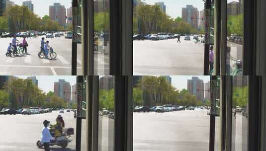 公交车窗外的行人路人斑马线高清在线视频素材下载