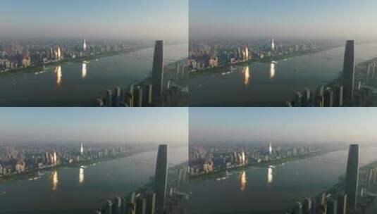 武汉航拍-绿地中心长江大桥高清在线视频素材下载