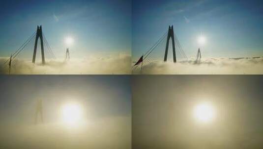 云雾从大桥上流过高清在线视频素材下载