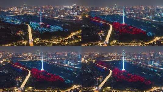 航拍武汉夜景延时摄影高清在线视频素材下载