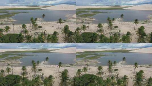 Jericoacoara Ceara巴西。风景优美的沙丘和绿松石雨水湖高清在线视频素材下载