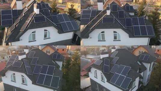 屋顶上的光伏太阳能电池板高清在线视频素材下载