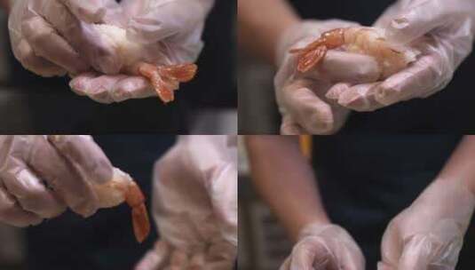 甜虾刺身寿司制作高清在线视频素材下载