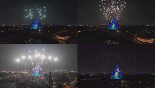 上海迪士尼乐园灯光秀烟花秀高清在线视频素材下载