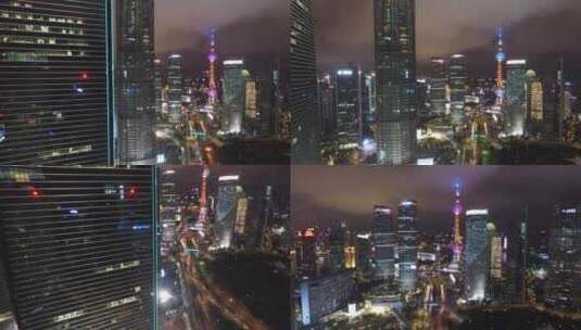 上海浦东航拍夜晚东方之珠CBD高楼大厦高清在线视频素材下载