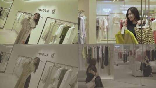 原创美女女生逛商场购物含灰度模式高清在线视频素材下载