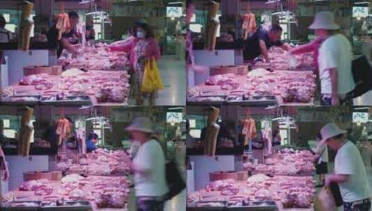 菜市场农贸市场买卖猪肉高清在线视频素材下载